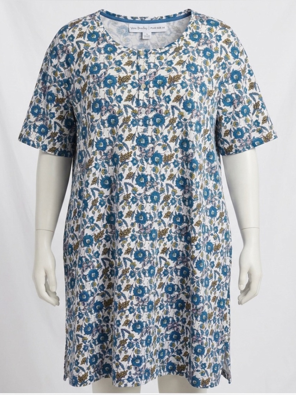 Vera Bradley 2X Jersey Knit Cotton Blue Floral Sleep Shirt - Picture 1 of 9